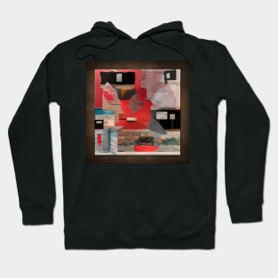 Abstract Collage in Red and Black Hoodie